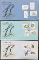 King Penguin Birds, Bird, Seagulls, Rockhopper Penguins, Antarctic Tern, Animal Fauna South Georgia Complete Set X3 FDC - Pinguïns & Vetganzen