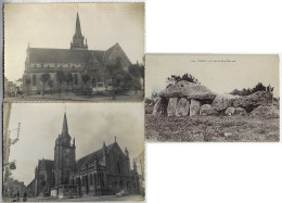 France 1950s 3 Postcard Photo Church Notre-Dame De La Clarté In Baud + Dolmen De Mané Kerionned In Carnac Unused - Baud