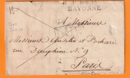 1823 - Marque Postale P64P BAYONNE Sur Lettre Pliée Vers PARIS  - Dateur En Arrivée - 1801-1848: Precursori XIX