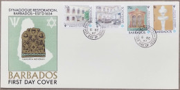 Synagogue Restoration David's Star, Ten Commandments, Marble Laver, Jews Judaica, Religion, Barbados FDC 1987 - Guidaismo