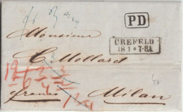 1860 - LETTRE "FRANCO" ! De CREFELD => MILANO ! Via SUISSE - Covers & Documents