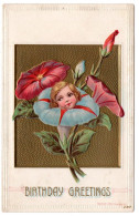 Visage D'enfant Au Coeur D'une Fleur. Carte Gaufrée - Naissance