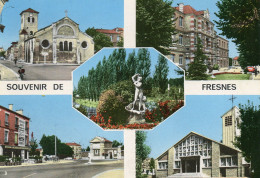 CPSM -   Souvenir  De   FRESNES  (94)  L' église ,  La Mairie, L' Entrée De La Prison,  La Chapelle,  Le Bassin - Fresnes