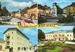 BAD HALL, MULTIPLE VIEWS, ARCHITECTURE, CARS, PARK, FOUNTAIN, STATUE, EMBLEM, AUSTRIA, POSTCARD - Attnang-Pucheim