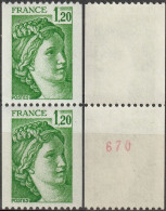 FRANCE 2103 Et 2103c MNH Sabine Avec N° Numéro Rouge Tenant à Normal SANS Bande De Phosphore (CV 80 €) - Francobolli In Bobina