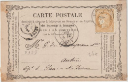 1873 - CERES ! CARTE PRECURSEUR MODELE PEU COURANT De ST GILLES DU GARD => AUTUN - Voorloper Kaarten