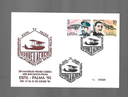 ANIVERSARIO PRIMER CORREO AEREO BARCELONA PALMA MALLORCA 1995 MATASELLO ESPECIAL CONMEMORATIVO LETTRE COVER - Commemorative Panes