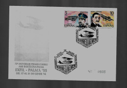 ANIVERSARIO PRIMER CORREO AEREO BARCELONA PALMA MALLORCA 1995 MATASELLO ESPECIAL CONMEMORATIVO LETTRE COVER - Feuillets Souvenir