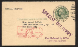 UY7m Postal Card New York NY 1942 SPECIAL DELIVERY - 1901-20