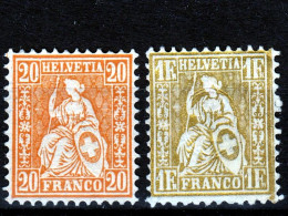 ⁕ Switzerland - SVIZZERA - SUISSE 1862 - 1881 ⁕ SEATED HELVETIA 20 C. & 1 Fr. Franco ⁕ 2v Unused - No Gum - Nuevos