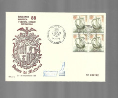 BALEARES NAUTICA MUESTRA FLOTANTE INTERNACIONAL  PALMA MALLORCA 88 ENTERO MATASELLO ESPECIAL CONMEMORATIVO LETTRE COVER - Souvenirbögen