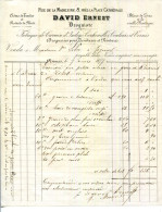 FACTURE.30.GARD.NIMES.FABRIQUE DE CARMIN,D'INDIGO,COCHENILLES.CRÊME DE TARTRE.DAVID ERNEST DROGUISTE 8 PLACE MADELEINE. - Perfumería & Droguería