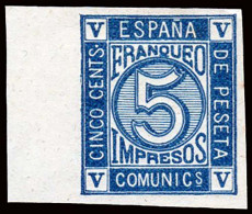 España - (*) - Cifras 1872 - Ensayo Color 5cts. Azul Oscuro S/dentar - Borde Hoja - Gálvez 772 - Nuevos