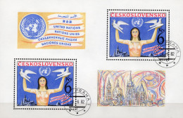 Abrüstung 1982 CSR Block 48 O 7€ UNO-Symbole Mädchen Mit Friedens-Tauben Hoja Bird Ss Art Bloc Sheet Bf Tschechoslowakei - Usados