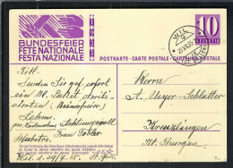 SUISSE Ca.1935: CP Ill. Entier De 10c De La Fête Nationale Suisse, Obl. CAD De Wil (SG) Pour Kreuzlingen (TG) - Entiers Postaux