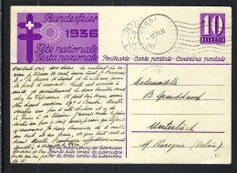 SUISSE Ca.1936: CP Ill. Entier De 10c De La Fête Nationale Suisse, Obl. CAD De Vevey (VS) Pour Unterbach (VS) - Entiers Postaux