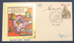 ● Signature Autographe De Francisque COLLOMB Maire De Lyon 1982 Courly 3è Expo Philatélique La Gourguillonnaise Rare - Storia Postale