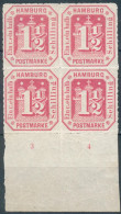 Hamburg Neudruck 4er Block Der Mi.-Nr.21** Mit Unterrand Und Reihennummer 3,4 - Hambourg