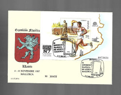 EXPOSICIÓN FILATELICA LLOSETA Mallorca 1987 HOJA EXFILNA 87 ENTERO MATASELLO ESPECIAL CONMEMORATIVO LETTRE COVER - Feuillets Souvenir