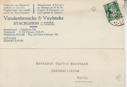 Stasegem , Staceghem , Harelbeke , Carte Publicité De 1935 , Vandenbroucke & Vuylsteke , Manufacture D'article De Ménage - Harelbeke