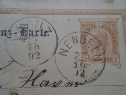 D200560 Liechtenstein (Austria- Österreich) Postal Stationery -Entier -Ganzsache -1892 NENDELN-VADUZ-sent To Triesenberg - Enteros Postales