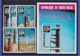 Burkina Faso Obervolta 1973 Raketenstarts Mi.-Nr. 461-465, Block 16 ** / MNH - Burkina Faso (1984-...)