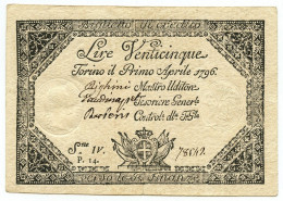 25 LIRE REGIE FINANZE TORINO REGNO DI SARDEGNA 01/04/1796 SPL- - Other & Unclassified