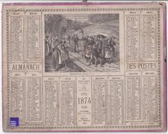 Almanach Des Postes - Rare Calendrier 1874 Oberthur Rennes Paris Gravure Emigration Alsacienne Alsace Poste E2-13 - Grand Format : ...-1900