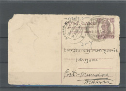 INDES - ENTIER  CARTE POSTALE - TYPE GEORGE VI -1/2 ANNA VIOLET -CàD PHALODI 17 APR .48 POUR MUNDWA / MARWAR - 1936-47 King George VI