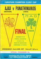 AJAX AMSTERDAM – PANATHINAIKOS ATHENS - 1971 CHAMPIONS CUP FINAL MATCH PROGRAM - 1950-Hoy