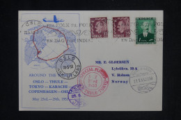 NORVÈGE - Carte 1er Vol Oslo / Thule /Tokyo/Karachi/Copenhague /Oslo  En 1953 - L 149452 - Briefe U. Dokumente