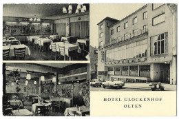 OLTEN: Hotel Glockenhof, 3-Bild-Werbe-AK Mit Oldtimern ~1955 - Olten