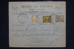 TUNISIE - Enveloppe De L'Hôtel De France De Nabeul Pour Paris En 1928 - L 149458 - Lettres & Documents