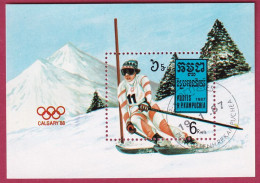 Kambodscha Block 150 Gestempelt, Olympische Winterspiele 1988 In Calgary - Skiabfahrtslauf (Nr.2304) - Inverno1988: Calgary