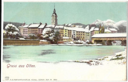 Gruss Aus OLTEN: Winterlitho Mit Altstadt Und Aare ~1900 - Olten