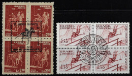 Brazil 1957 1959 Children's Games Parallel Bars Polo Pony Gymnastics Sport Block Of 4 With Commemorative Cancel - Ginnastica