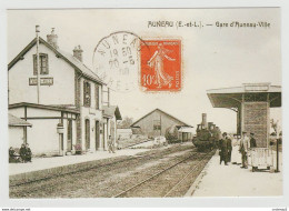 28 AUNEAU REPRO N°21 La Gare Train Locomotive à Vapeur Wagons Voyageurs Sur Le Quai VOIR DOS - Auneau