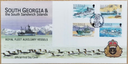 Royal Fleet Auxiliary Force, Navy, Royal Marines, Ministry Of Defence Ship, Penguin, Mountain, South Georgia FDC 2001 - Pinguïns & Vetganzen