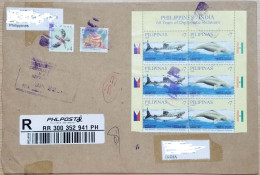 Dolphins, Whale Shark, Animal, Endangered Marine Life, Mammal, Philippines India Joint Issue Circulated Registered Cover - Dauphins