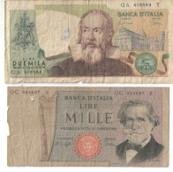2 Billets  Anciens/ITALIE/1000 Et 2000 Lires /Banca D'Italia/Galilea/ Verdi/ 1969 Et 1973   BILL281 - 1000 Lire