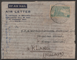 India 1950 Air Mail Letter From India To Malaya With Khajuraho Temple Stamp (a125) - Hinduism