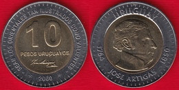 Uruguay 10 Pesos Uruguayos 2000 Km#121 "Artigas' Death" BiMetallic UNC - Uruguay