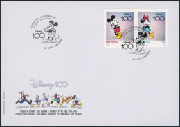 Suisse - 2023 - Disney - Blockausschnitt - Zwischensteg - Ersttagsbrief FDC ET - Spezialbogen - Lettres & Documents