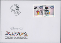 Suisse - 2023 - Disney - Blockausschnitt - Zwischensteg - Ersttagsbrief FDC ET - Ersttag Voll Stempel - Spezialbogen - Storia Postale