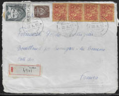 Portugal. Stamps Sc. 619, 763, 806 On Registered Letter (fragment Front), Sent From Nisa 22.08.1955 To France. - Briefe U. Dokumente