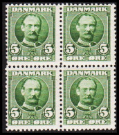 1907. King Frederik VIII. 5 Øre Green. Beautiful Centered 4-block Never Hinged. (Michel 53) - JF541069 - Nuevos