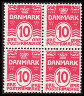 1912. DANMARK. Numeral. 10 Øre Carmine-pink. BEAUTIFUL NEVER HINGED 4-BLOCK.  (Michel 64) - JF541071 - Nuevos