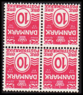 1912. DANMARK. Numeral. 10 Øre Carmine-pink. BEAUTIFUL NEVER HINGED 4-BLOCK WITH INVERTED WATE... (Michel 64) - JF541073 - Neufs