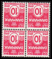 1912. DANMARK. Numeral. 10 Øre Carmine-pink. BEAUTIFUL NEVER HINGED 4-BLOCK WITH INVERTED WATE... (Michel 64) - JF541073 - Nuevos