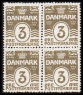 1913. Numeral. 3 Øre Grey. Perf. 14x14½. Fine 4-block Never Hinged. (Michel 79a) - JF541076 - Unused Stamps